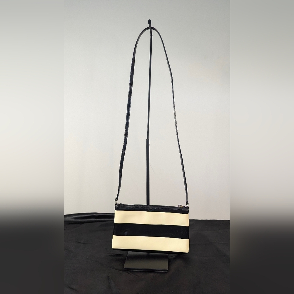 Kate Spade Crossbody PROJECT BAG Small Black Cream Striped PVC Magenta Hot Pink - Picture 2 of 12